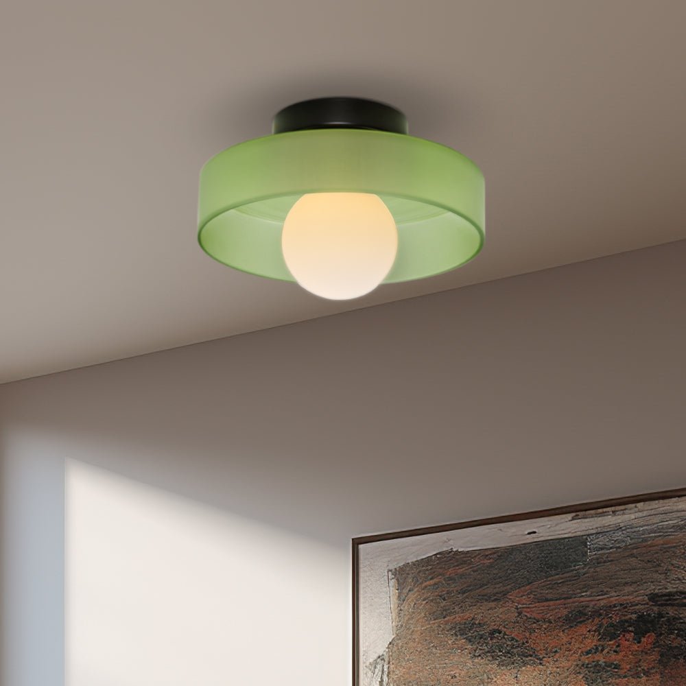 Circular Ceiling Light Glass Shade And 12-Inch Flush Mount