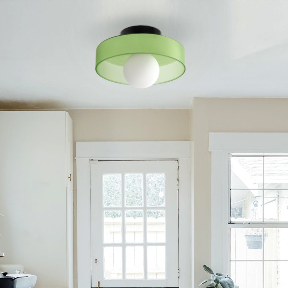 Circular Ceiling Light Glass Shade And 12-Inch Flush Mount