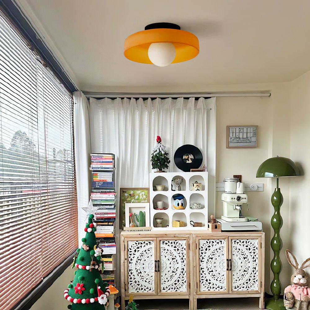 Circular Ceiling Light Glass Shade And 12-Inch Flush Mount