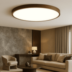12 Inch Diameter Round Ceiling Light With Wood Trim, Flush Mount