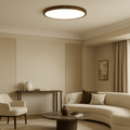 12 Inch Diameter Round Ceiling Light With Wood Trim, Flush Mount