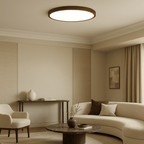 12 Inch Diameter Round Ceiling Light With Wood Trim, Flush Mount