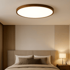 12 Inch Diameter Round Ceiling Light With Wood Trim, Flush Mount