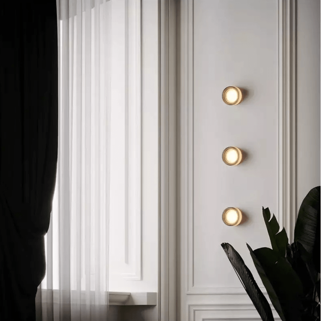 Round Glass Wall Sconce With Aluminum Body And Glass Shade Single Light