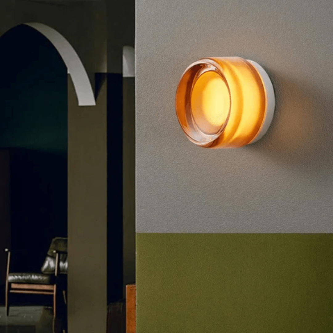 Round Glass Wall Sconce With Aluminum Body And Glass Shade Single Light