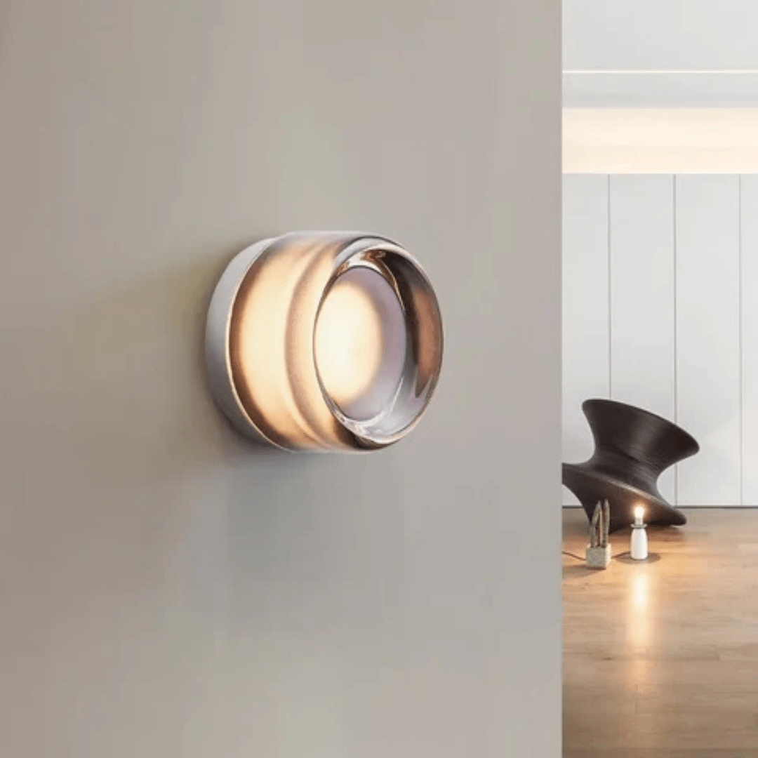 Round Glass Wall Sconce With Aluminum Body And Glass Shade Single Light