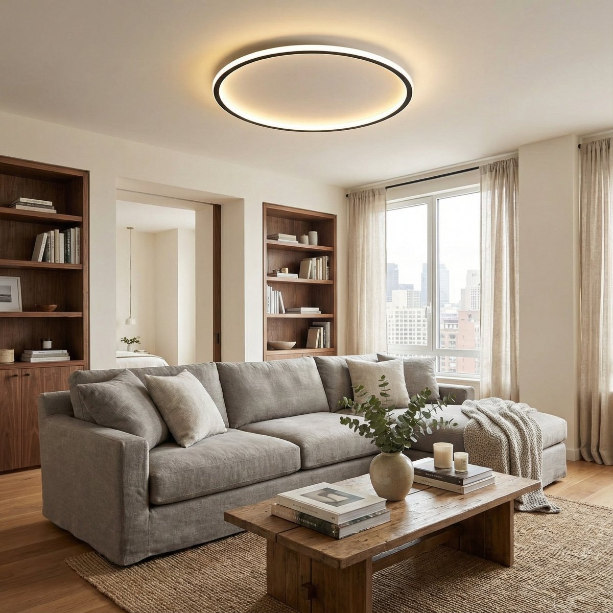 Circular Ceiling LED Fixture With Diffuser Ring 12 Inch Diameter