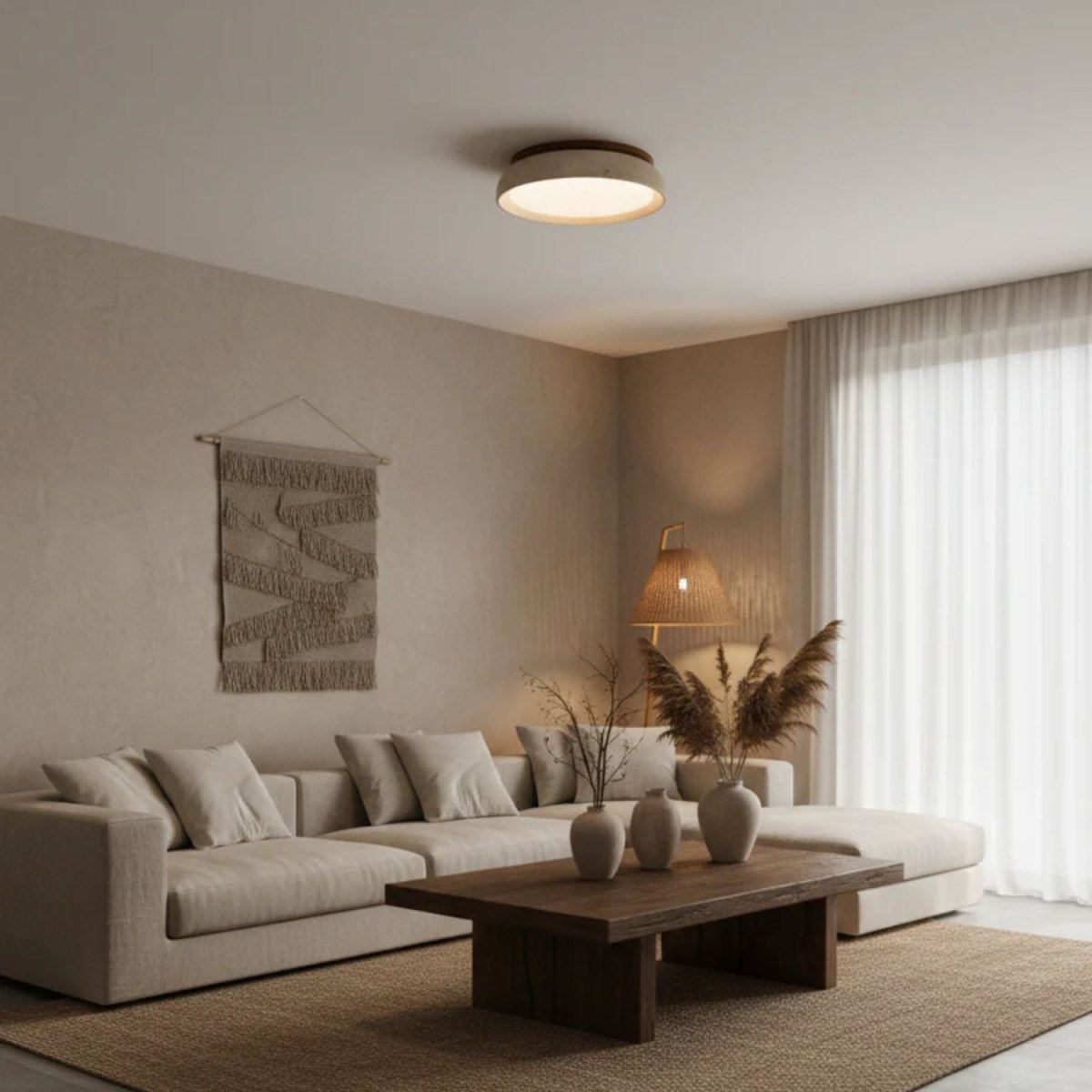 12 Inch Round Ceiling Light With Stone Frame For Indoor Spaces