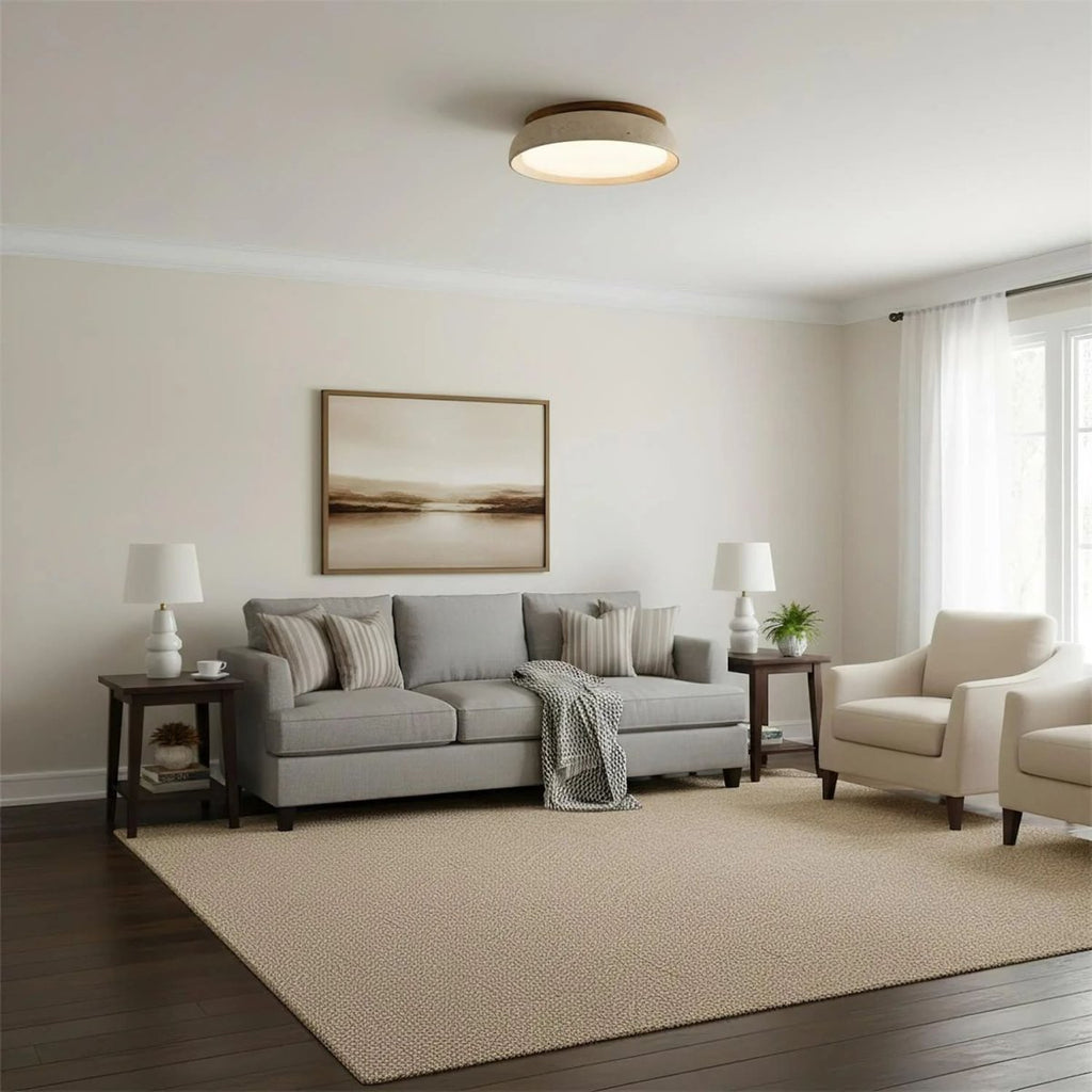 12 Inch Round Ceiling Light With Stone Frame For Indoor Spaces
