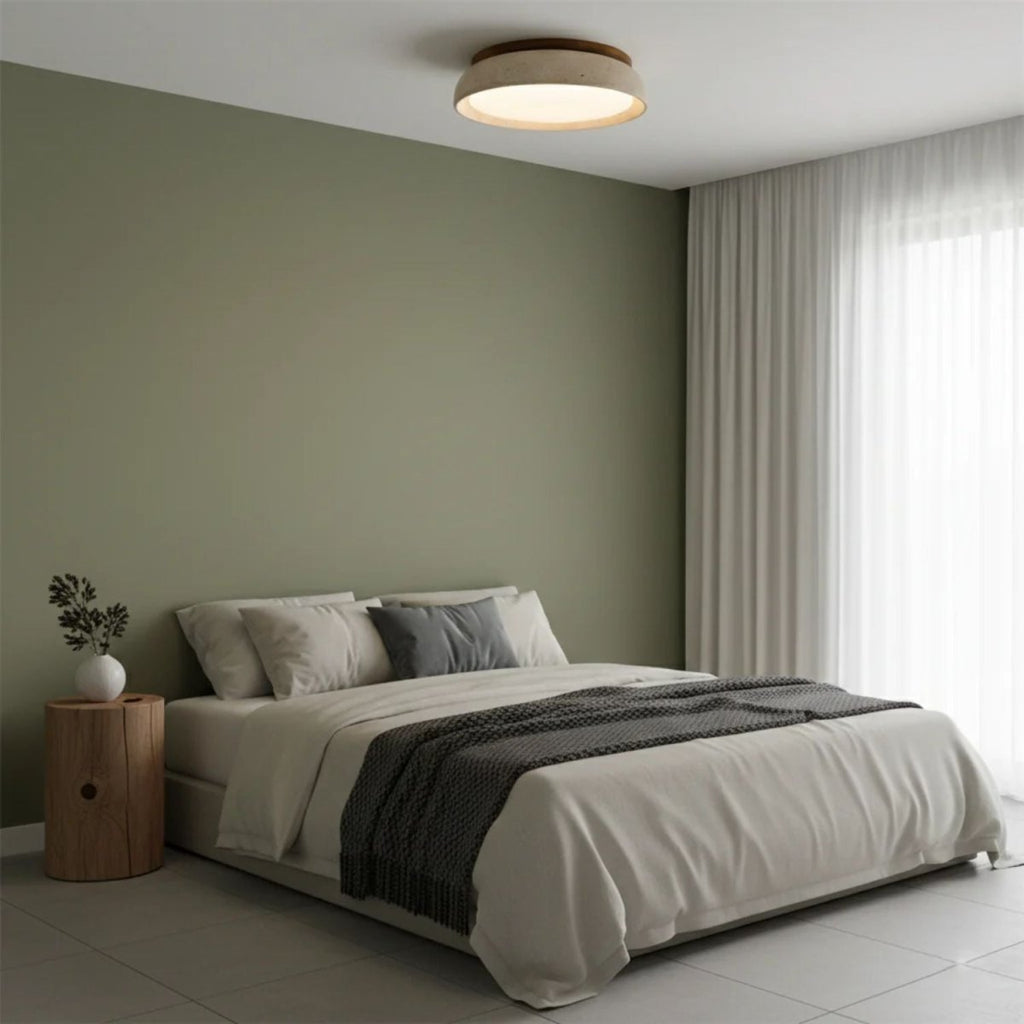 12 Inch Round Ceiling Light With Stone Frame For Indoor Spaces