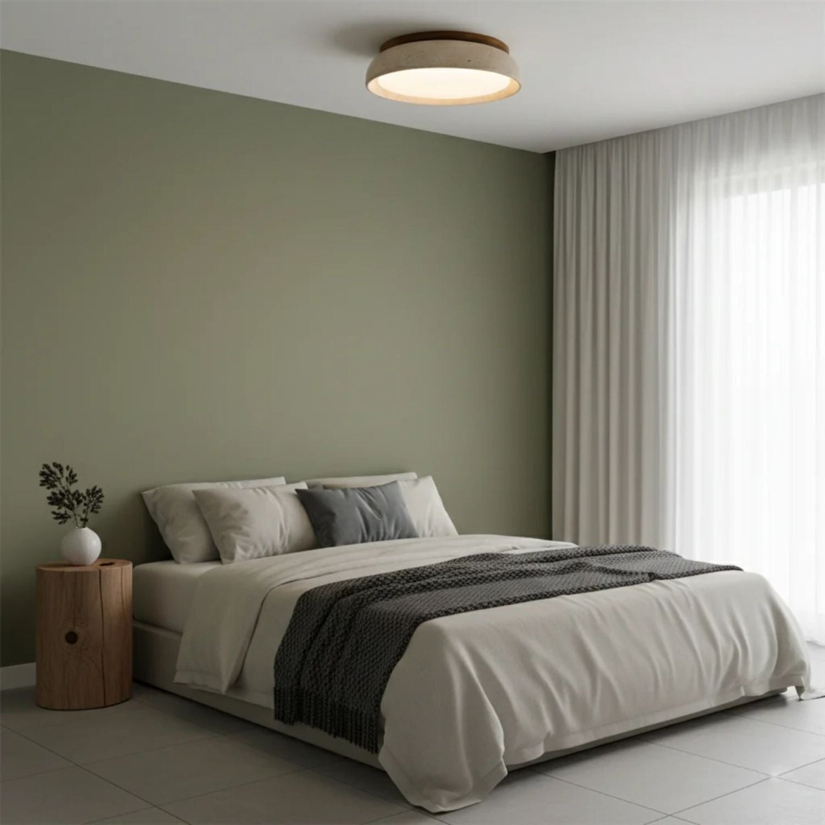 12 Inch Round Ceiling Light With Stone Frame For Indoor Spaces