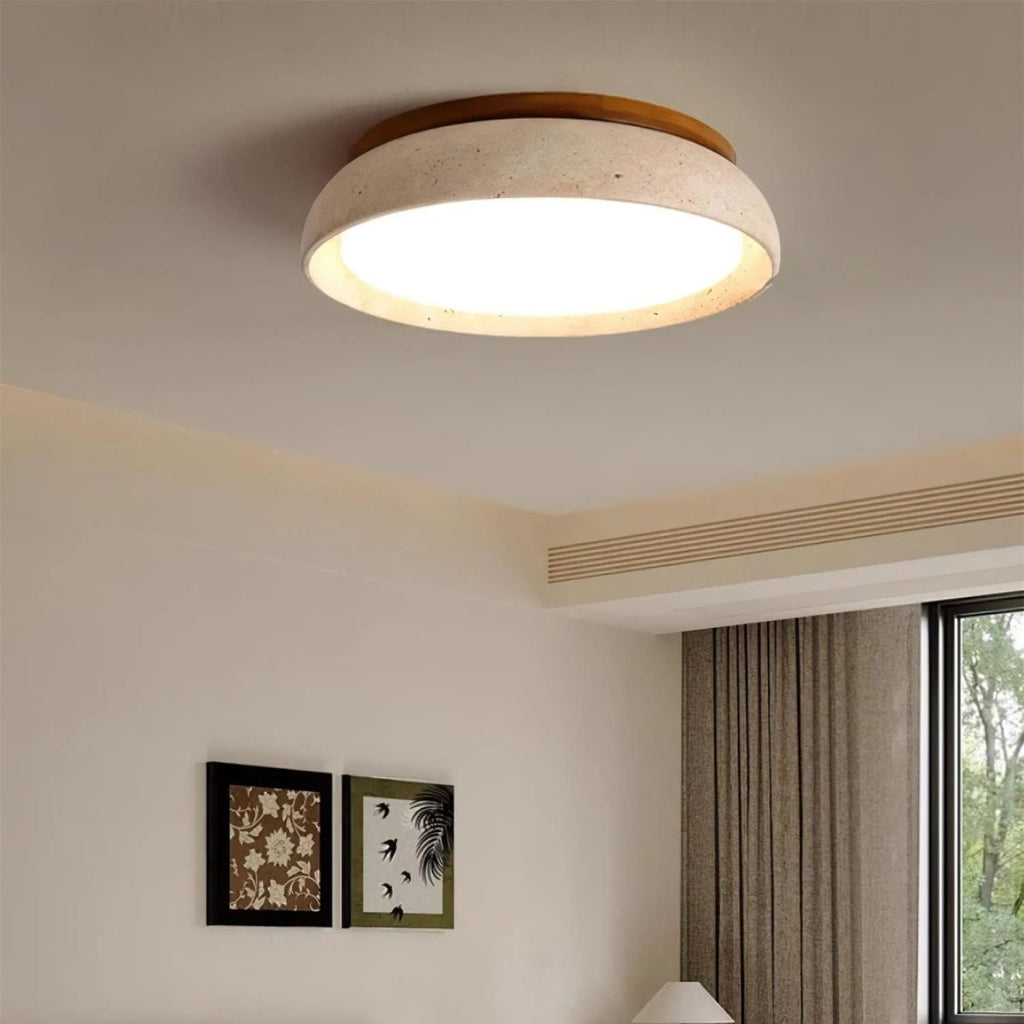 12 Inch Round Ceiling Light With Stone Frame For Indoor Spaces