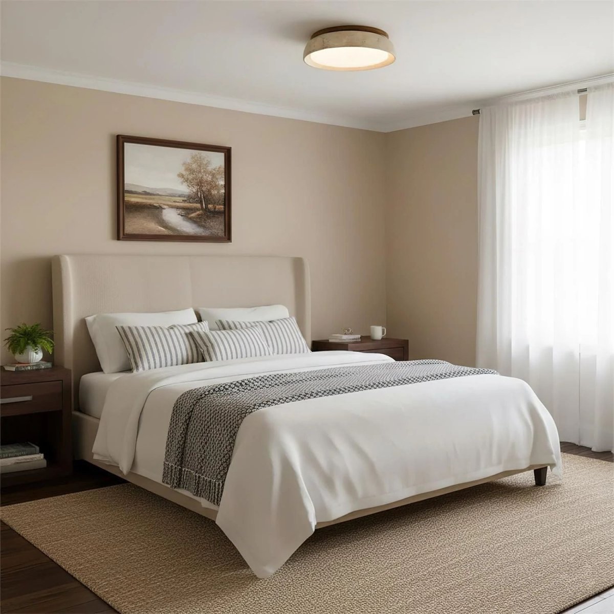 12 Inch Round Ceiling Light With Stone Frame For Indoor Spaces