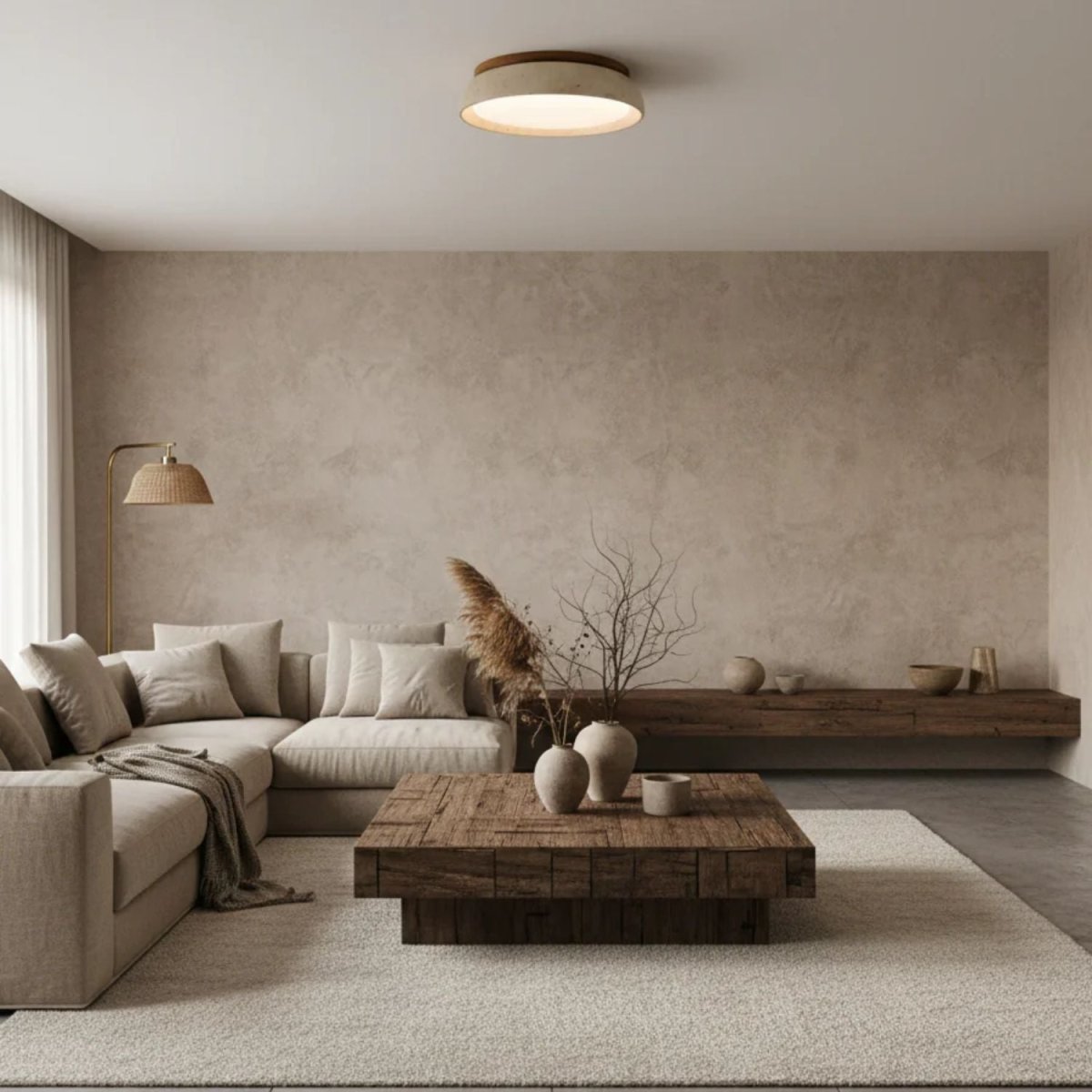 12 Inch Round Ceiling Light With Stone Frame For Indoor Spaces