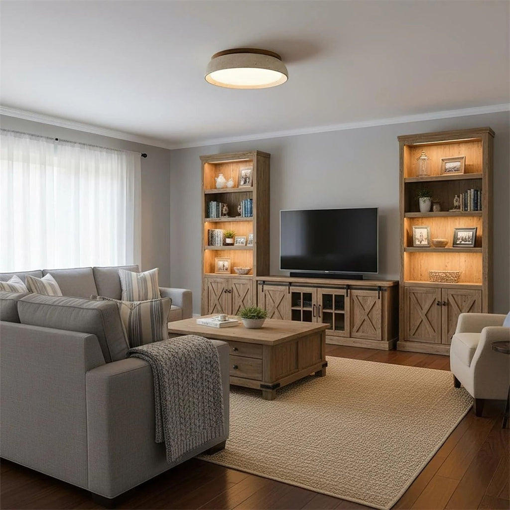 12 Inch Round Ceiling Light With Stone Frame For Indoor Spaces