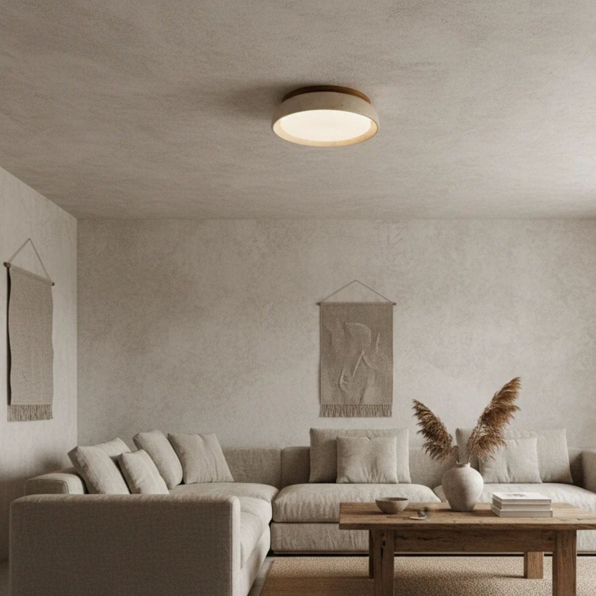 12 Inch Round Ceiling Light With Stone Frame For Indoor Spaces