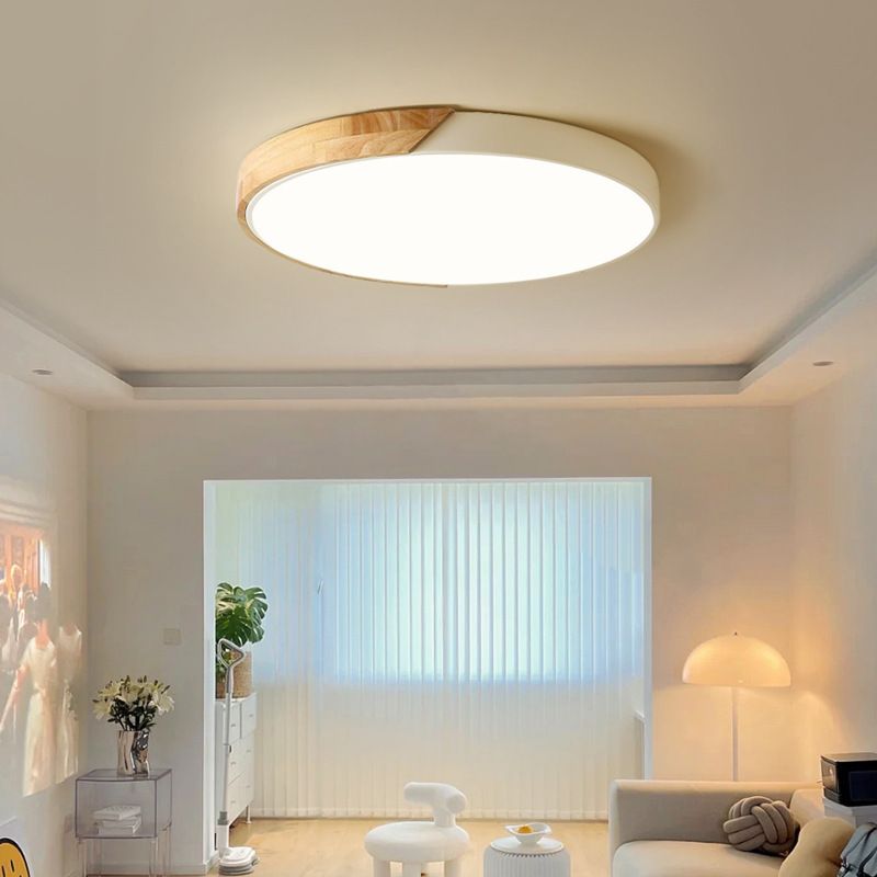12-Inch Round LED Ceiling Light With Wood Accent Flush Mount