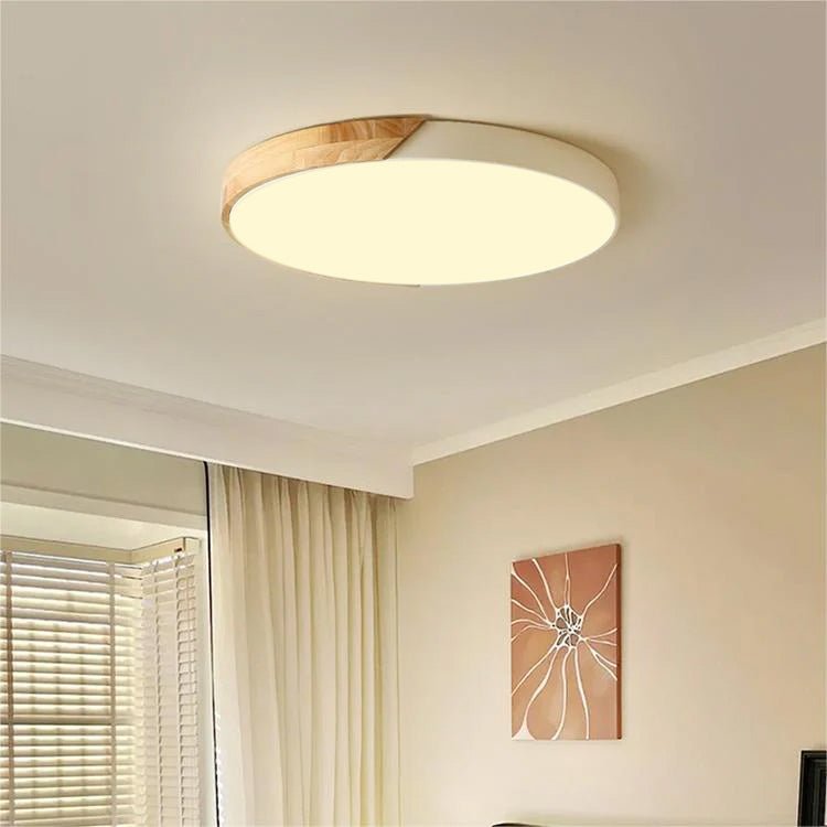 12-Inch Round LED Ceiling Light With Wood Accent Flush Mount