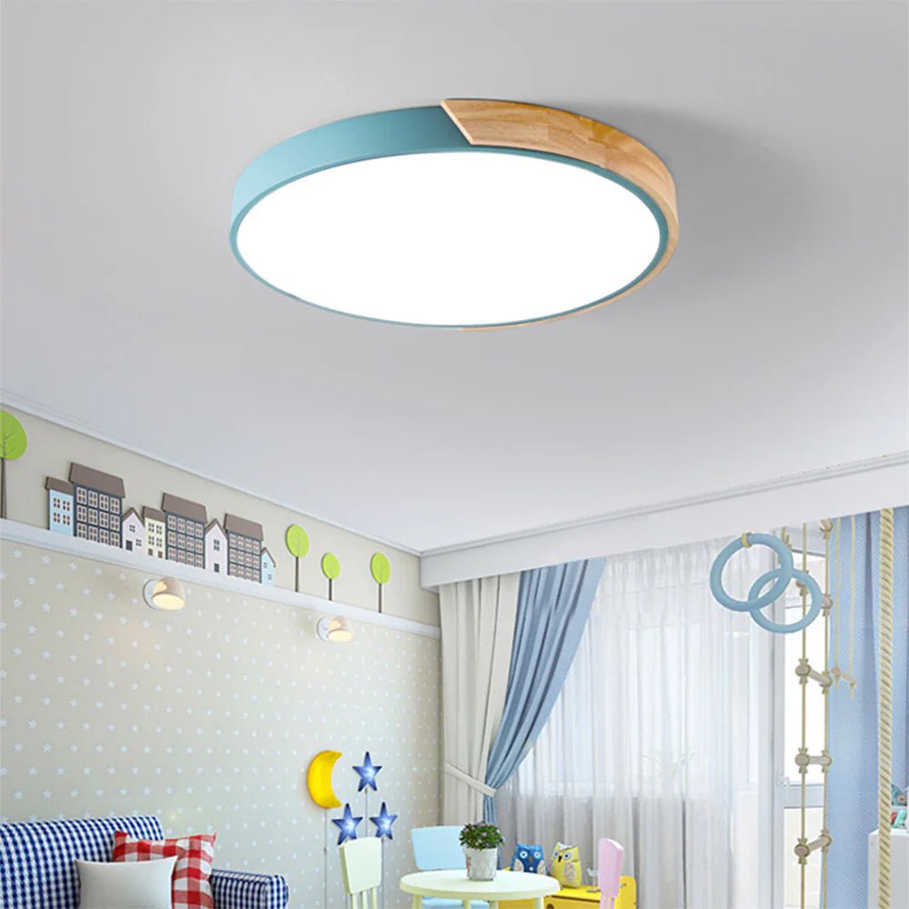 12-Inch Round LED Ceiling Light With Wood Accent Flush Mount
