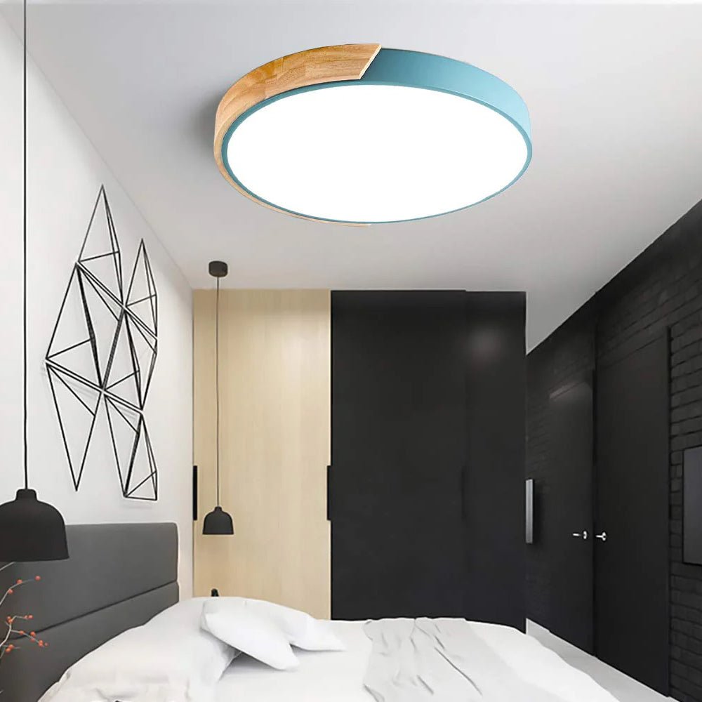 12-Inch Round LED Ceiling Light With Wood Accent Flush Mount