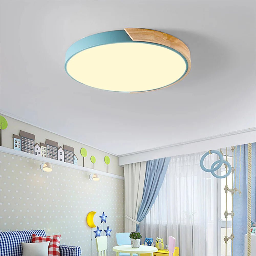 12-Inch Round LED Ceiling Light With Wood Accent Flush Mount