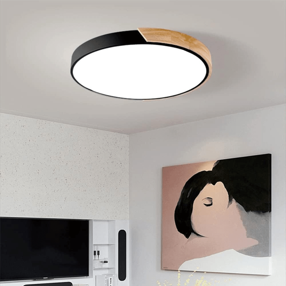 12-Inch Round LED Ceiling Light With Wood Accent Flush Mount