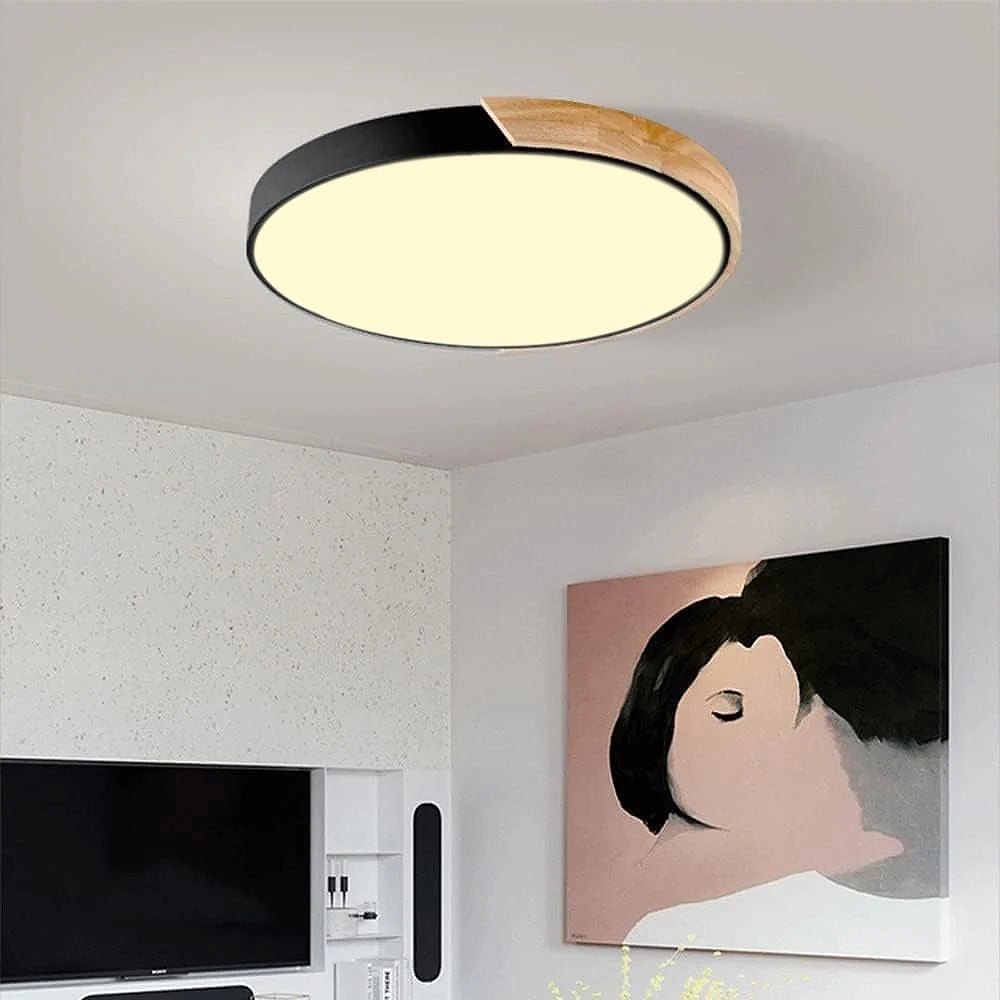 12-Inch Round LED Ceiling Light With Wood Accent Flush Mount