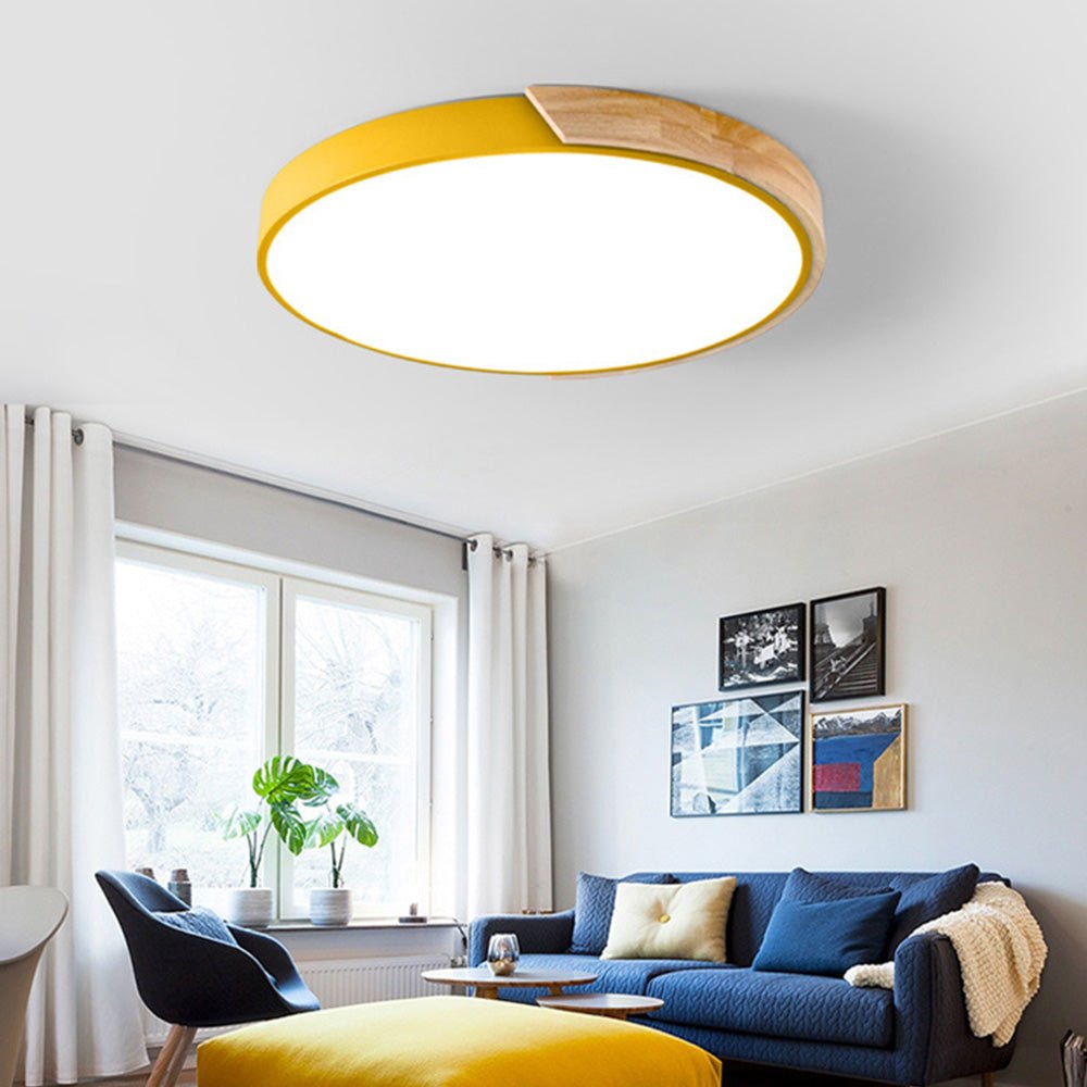 12-Inch Round LED Ceiling Light With Wood Accent Flush Mount