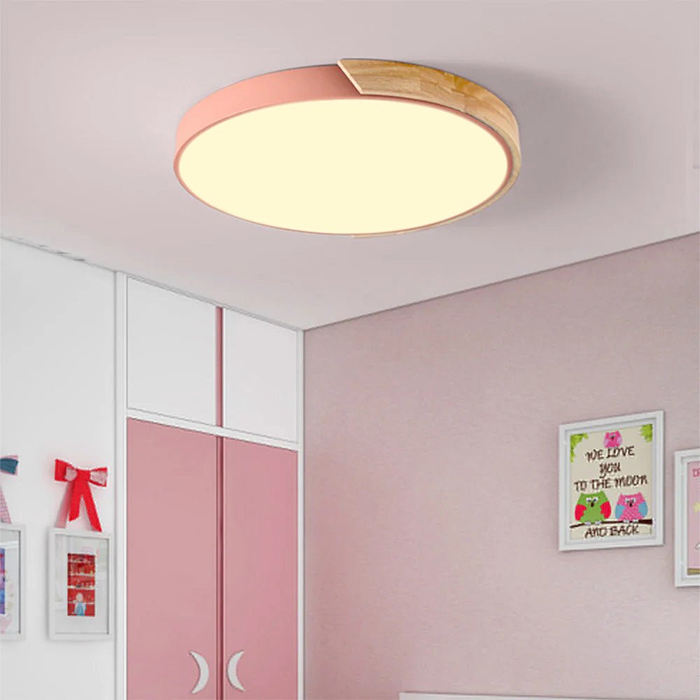 12-Inch Round LED Ceiling Light With Wood Accent Flush Mount