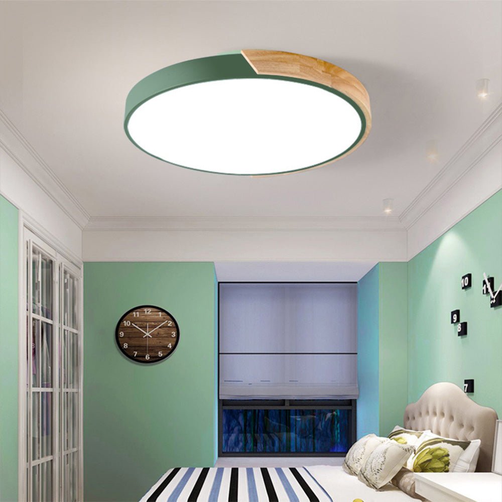12-Inch Round LED Ceiling Light With Wood Accent Flush Mount