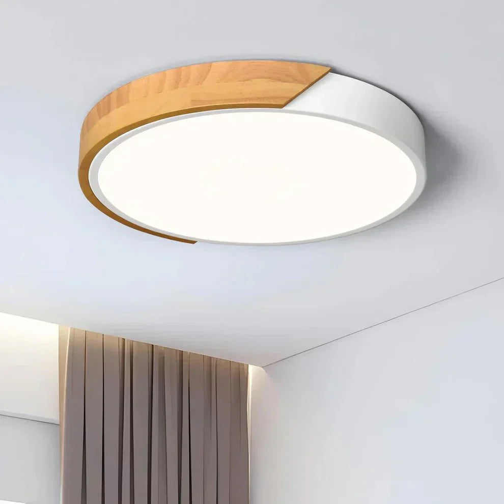 12-Inch Round LED Ceiling Light With Wood Accent Flush Mount