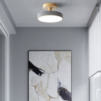 Wood Base Round LED Ceiling Light, Semi-Flush Mount, 12 Inches