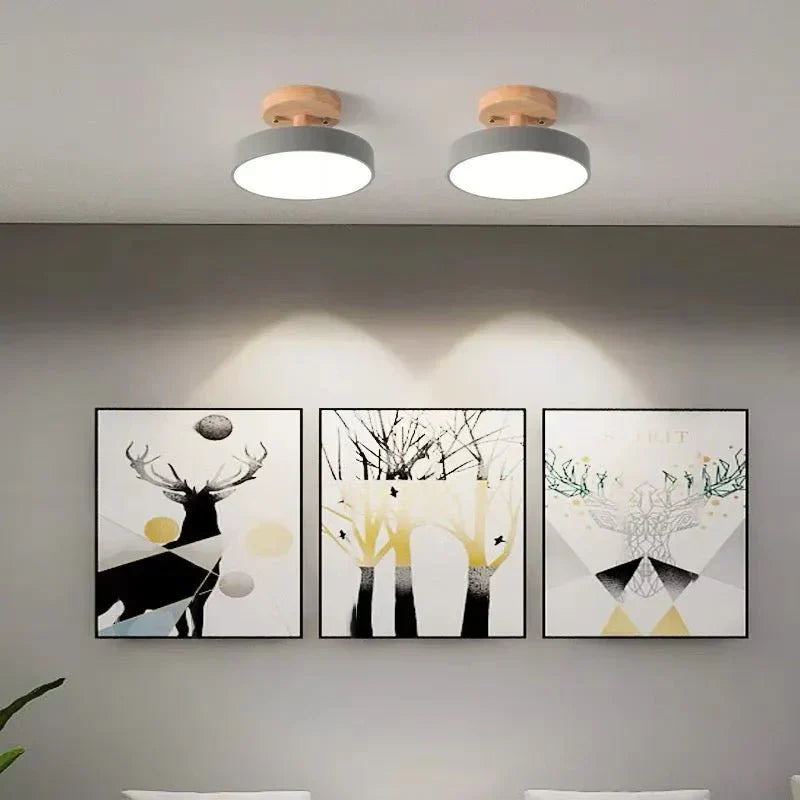 Wood Base Round LED Ceiling Light, Semi-Flush Mount, 12 Inches