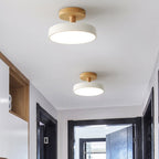 Wood Base Round LED Ceiling Light, Semi-Flush Mount, 12 Inches