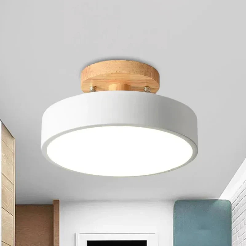 Wood Base Round LED Ceiling Light, Semi-Flush Mount, 12 Inches