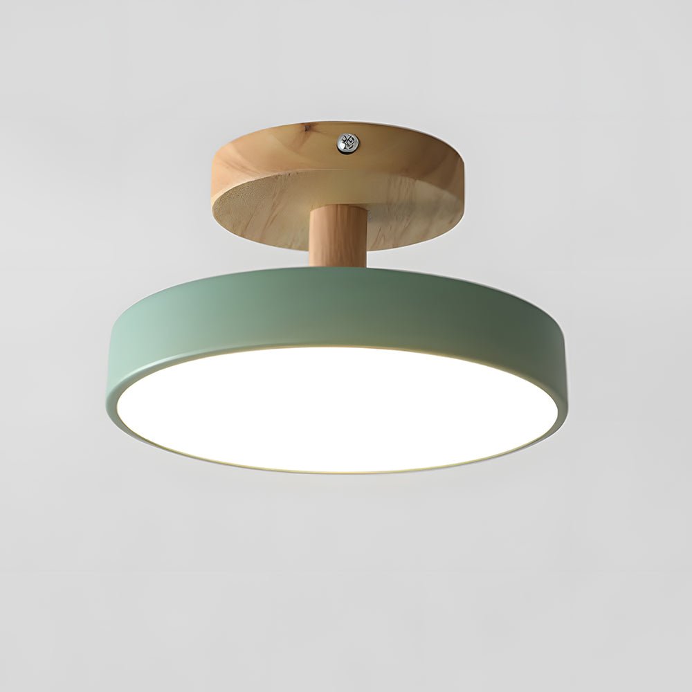 Wood Base Round LED Ceiling Light, Semi-Flush Mount, 12 Inches