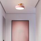 Wood Base Round LED Ceiling Light, Semi-Flush Mount, 12 Inches