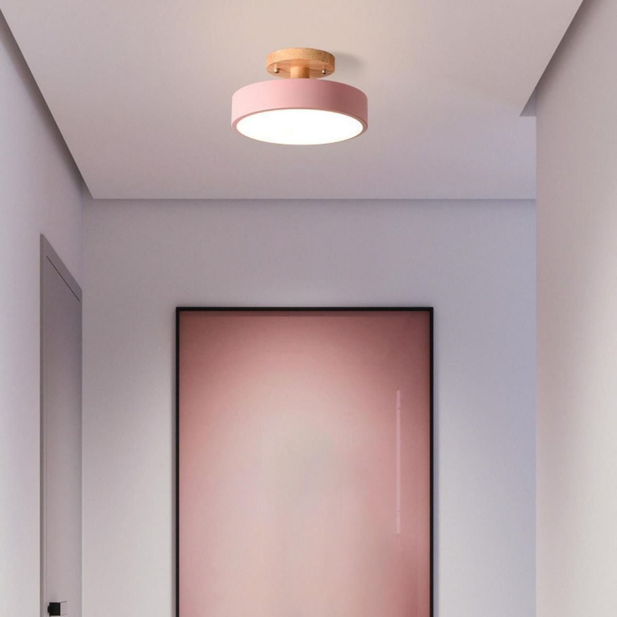 Wood Base Round LED Ceiling Light, Semi-Flush Mount, 12 Inches
