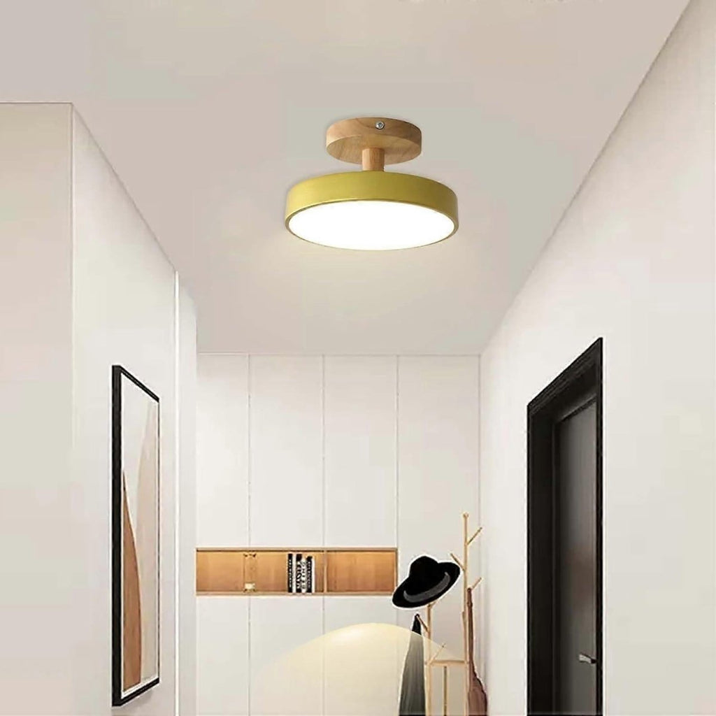 Wood Base Round LED Ceiling Light, Semi-Flush Mount, 12 Inches