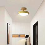 Wood Base Round LED Ceiling Light, Semi-Flush Mount, 12 Inches