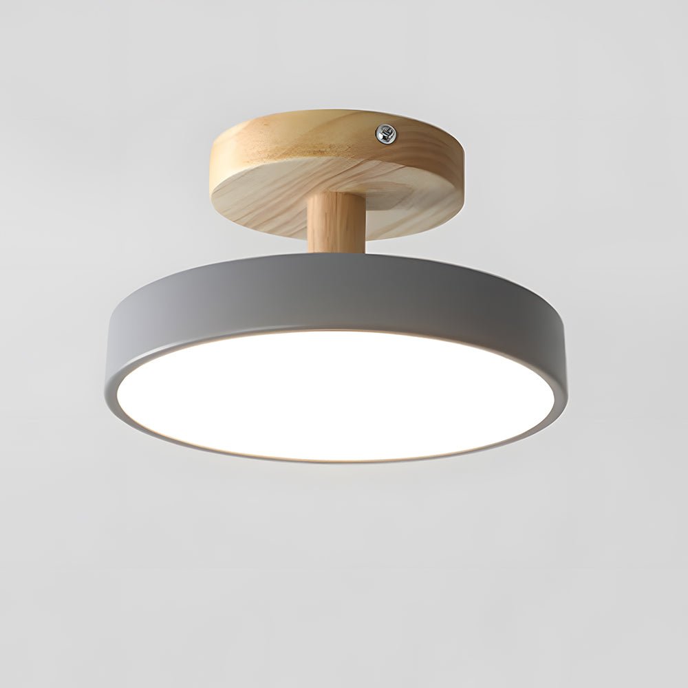Wood Base Round LED Ceiling Light, Semi-Flush Mount, 12 Inches