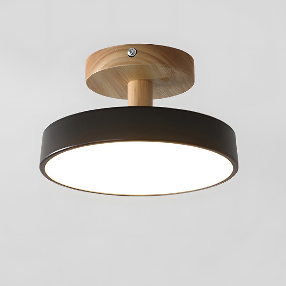 Wood Base Round LED Ceiling Light, Semi-Flush Mount, 12 Inches