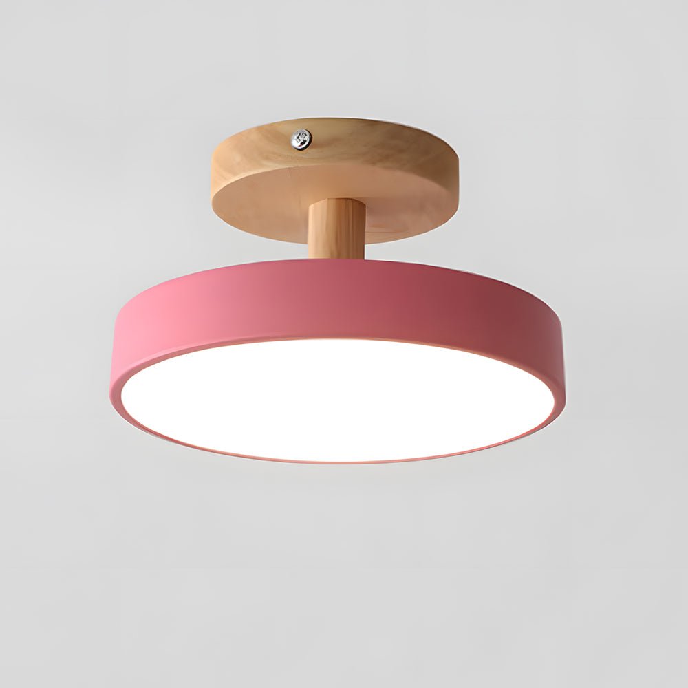 Wood Base Round LED Ceiling Light, Semi-Flush Mount, 12 Inches