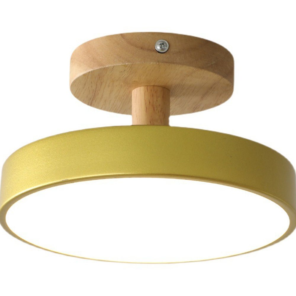 Wood Base Round LED Ceiling Light, Semi-Flush Mount, 12 Inches