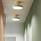 Wood Base Round LED Ceiling Light, Semi-Flush Mount, 12 Inches