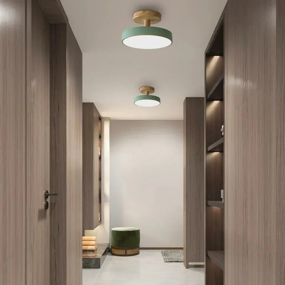 Wood Base Round LED Ceiling Light, Semi-Flush Mount, 12 Inches