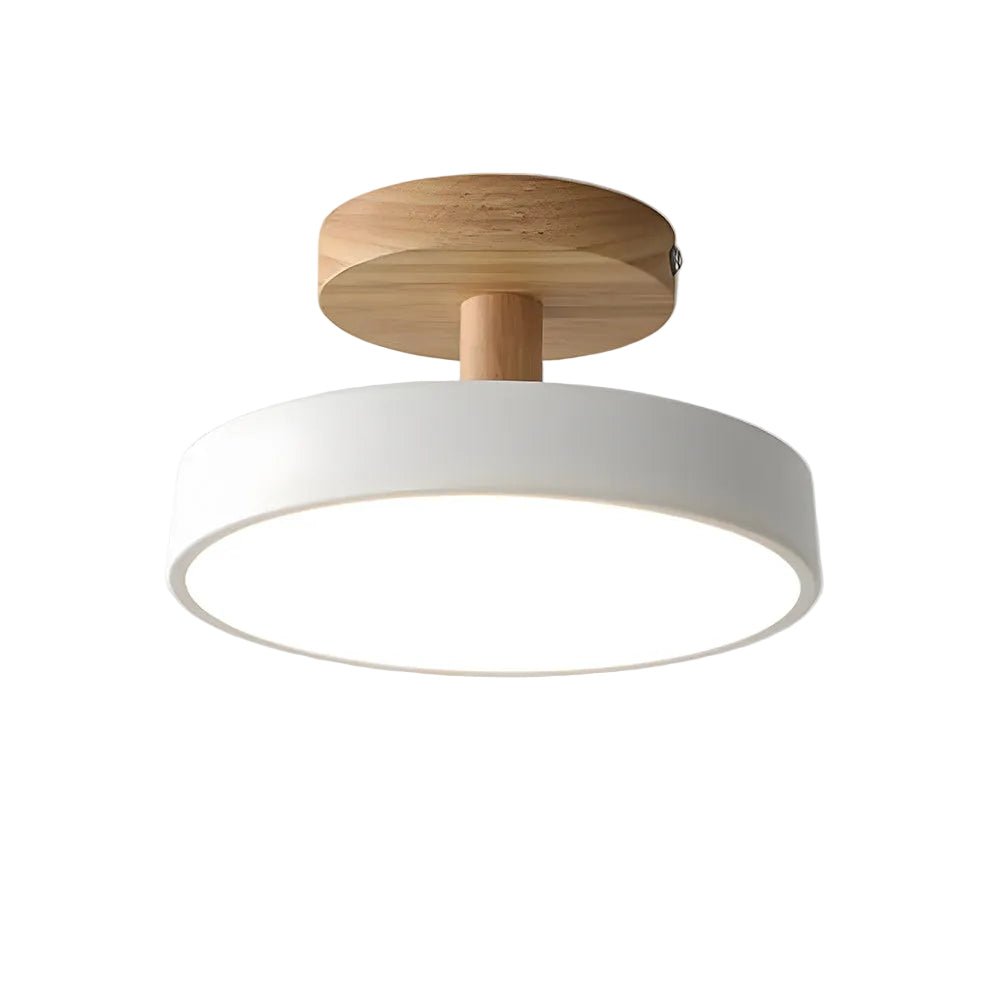 Wood Base Round LED Ceiling Light, Semi-Flush Mount, 12 Inches