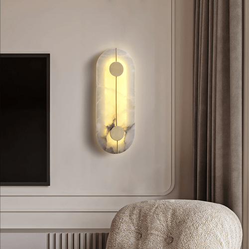 Circular LED Light Sconce With Marble Accent, Modern Nordic Style