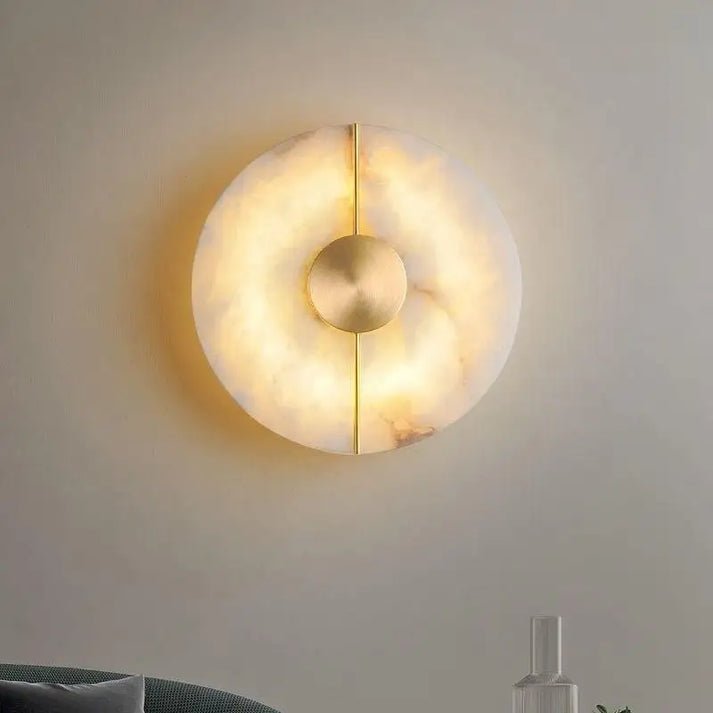 Circular LED Light Sconce With Marble Accent, Modern Nordic Style