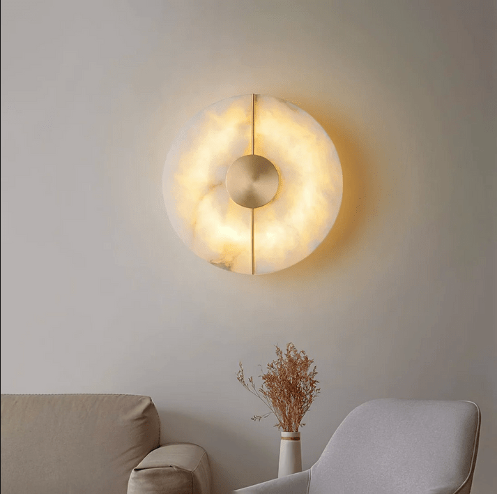 Circular LED Light Sconce With Marble Accent, Modern Nordic Style